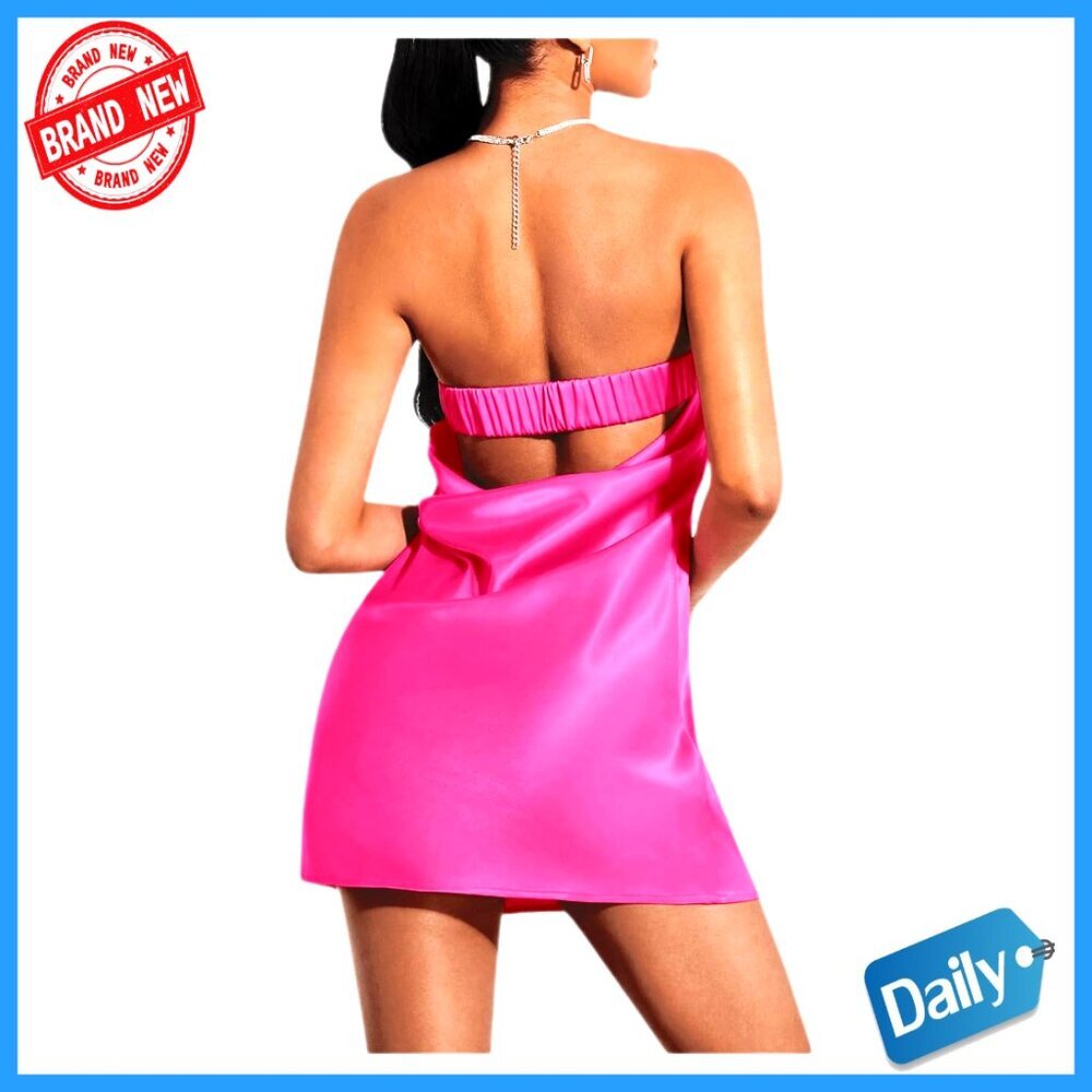 Satin Strapless Tube Dress Cut Out Back Bodycon Mini Evening Party Wear